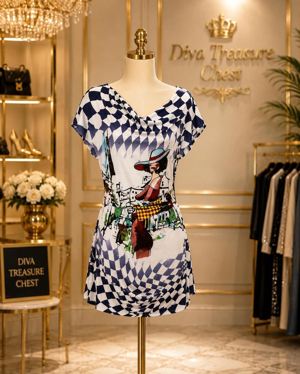 NEW PARIS PARIS women's belted cowl neck tunic top in lady chic navy
